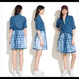 Madewell Shibori linen tie dye blue indigo full mini skirt size 2